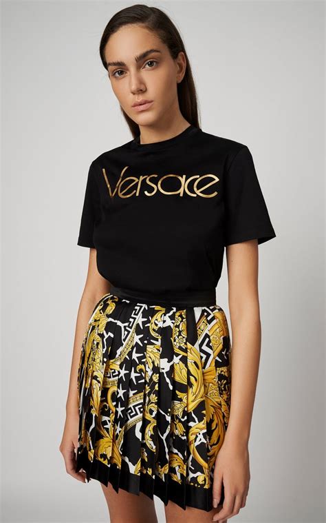 Shop Versace Printed Plaid Silk Mini Skirt 